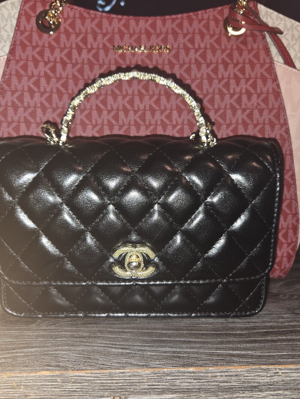 Black Quilted Leather Shoulder Bag with Gold Hardware